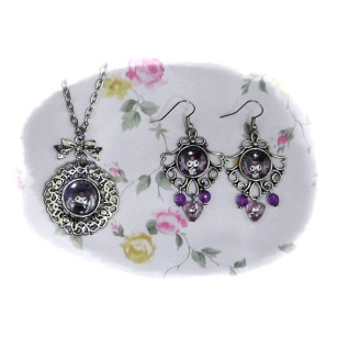 Kuromi Cabochon Necklace & Earrings Set